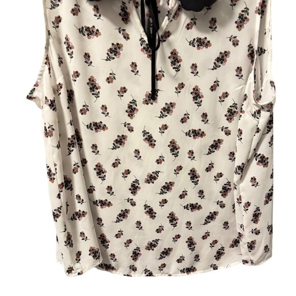 Lauren Conrad Floral Sleeveless Blouse With Scalloped Collar & Tie Neck Sz XL - Picture 4 of 12